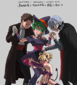 1femboy 1girls 2boys blonde_female blonde_hair chisaki_kai crossdressing demon female femboy fishnets green_eyes green_hair himiko_toga hugging_legs izuku_midoriya kai_chisaki male male_witch midoriya_izuku multiple_boys multiple_females multiple_girls multiple_males my_hero_academia noble overhaul shigaraki_tomura skimpy skimpy_clothes succubus succubus_horns succubus_tail surrounded tagme toga_himiko tomura_shigaraki unknown_artist vampire villain villainess witch witch_costume witch_hat