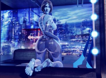 1girls 3d ass ass_focus ass_grab back_view big_ass big_butt blender blender_(software) blue_body blue_hair blue_skin bob_cut breasts city city_background cityscape cortana feet female halo_(series) high_resolution highres looking_at_viewer looking_back looking_back_at_viewer pose posing science_fiction sideboob smile smiling solo solo_female sparkles superhentaimaster9000 video_games