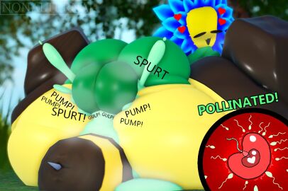 1boy 1girls 3d 3d_(artwork) anthro ass balls bee big_ass big_balls big_butt cum cum_inside english_text flower hair hearts huge_ass huge_butt humanoid impregnation insects large_ass large_butt mature_female nonalterna onomatopoeia penetration roblox robloxian sex straight text thick_thighs thighs watermark white_hair