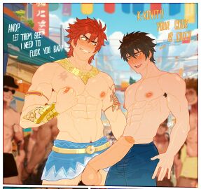 2boys abs armpit_hair big_penis boner cuckoo_chan erection foreskin full_service gay grabbing_ass hard_on in_public kovit_chaiyarit male male_focus male_only muscular muscular_arms muscular_male pecs penis penis_out shirtless shirtless_male tomoki_nakamoto uncircumcised