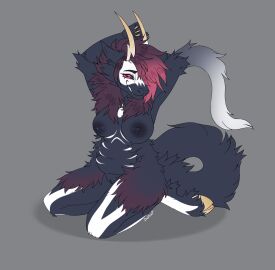 anthro belly bovid breasts caprine demon female fluffy goat hi_res hoccult horn mammal nude pose shy solo solo_focus