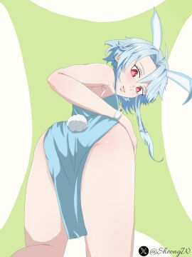 1girls ahoge armpits ass_focus blanc blue_hair breasts bunny_costume bunny_ears bunny_girl bunny_tail bunnysuit choujigen_game_neptune female legs lips medium_breasts neptune_(series) neptunia_(series) red_eyes sheong_wong smile white_heart white_heart_(neptunia)