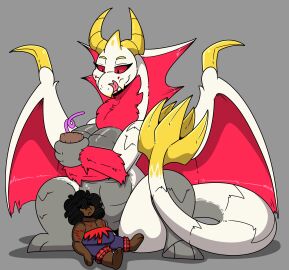 absurd_res anthro big_breasts bodily_fluids breasts capcom claws elder_dragon female fur genitals hair hi_res horn kingbeast malzeno monster_hunter mythological_creature mythological_scalie mythology nude pussy scales scalie simple_background tail tongue wings