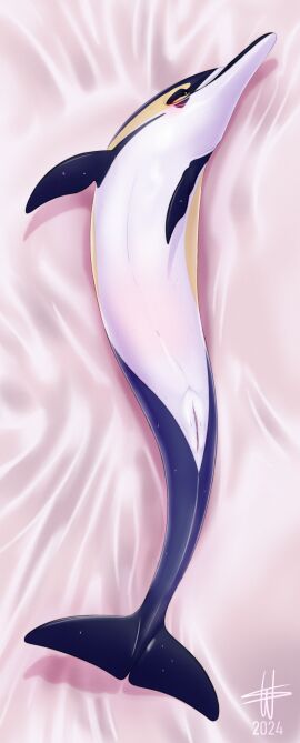 2024 absurd_res animal_genitalia animal_pussy bed blush breasts cetacean cetacean_genitalia cetacean_pussy common_dolphin dakimakura_design dolphin female feral furniture genitals hi_res lying mammal mammary_slits marine oceanic_dolphin on_back on_bed pussy smooth_skin solo toothed_whale wes_(wesphin) wesphin wet