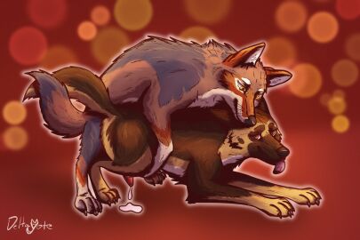 4_toes abstract_background amber_eyes anal anal_sex anatomically_correct anatomically_correct_genitalia anatomically_correct_penis animal_genitalia animal_penis ass black_nose blep bodily_fluids bokeh brown_body brown_fur canid canine canine_genitalia canine_penis canis claws coyote cum cum_drip cum_on_ground cum_while_penetrated delta_coyote digital_drawing_(artwork) digital_media_(artwork) digitigrade dipstick_tail doggy_style domestic_dog dripping duo ears_back ejaculation erection feet feral feral_on_feral feral_penetrated feral_penetrating feral_penetrating_feral fluffy fluffy_tail from_behind_position fur genital_fluids genitals german_shepherd grey_body grey_claws grey_fur hands-free herding_dog hi_res humping knot leaking_cum looking_at_another looking_at_partner looking_back looking_back_at_another looking_back_at_partner looking_pleasured male male/male male_on_bottom male_on_top male_penetrated male_penetrating male_penetrating_male mammal markings mating_grip mounting obscured_penetration on_bottom on_top pastoral_dog pawpads penetration penile penile_penetration penis penis_in_ass pivoted_ears quadruped red_background red_penis sex shaded signature simple_background tail tail_markings tan_body tan_fur toe_claws toes tongue tongue_out whiskers white_body white_fur yellow_eyes