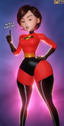 1girls 3d 3d_(artwork) bodysuit breasts curvaceous curvy curvy_figure elastigirl female female_only hartman_hips helen_parr hips_wider_than_shoulders mature_female milf mother skinsuit small_waist smitty34 solo solo_female text the_incredibles thick_thighs tight_clothing voluptuous voluptuous_female wide_hips