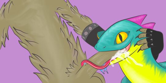 anthro balls big_balls big_penis blowjob cum fortnite furry gay humanoid lizzard lizzik lizzik_(fortnite) long long_tongue male penis sex sucking_penis tongue tonguejob wendell_(fortnite)