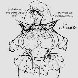 1girls big_hips breasts clown clown_girl clown_nose english_text female geiru_toneido gyakuten_saiban lapotato8 large_breasts sketch skirt smug teasing_viewer text undressing voluptuous