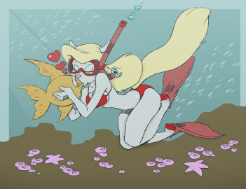 1girls animaniacs anthro bikini breasts darkbunny666 female fins fish flippers freediving furry goggles interspecies kissing marine medium_breasts minerva_mink mink ocean red_bikini red_swimsuit sea shoxxe snorkel swimming_fins swimming_goggles tagme underwater warner_brothers water