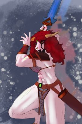 abs absurd_res ambiguous_text angora_goat anthro areola armor athletic belt big_breasts bikini_armor biped bodypaint bone bovid bracers breasts caprine chainmail corpse_paint curly_hair digital_media_(artwork) domestic_goat female female_anthro forehead_gem gem genitals goat hair hi_res holding_object holding_weapon horn humanoid_genitalia humanoid_pussy longsword mammal melee_weapon muscular muscular_anthro muscular_female nipples pink_areola princess_eliza_(therealnarrowjungle) pussy red_hair scabbard simple_background skull solo unconvincing_armor war_paint warrior weapon yellow_eyes youutorrent