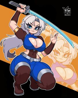 big_ass big_breasts big_butt big_thighs big_titties breasts clothing commission curvaceous curvaceous_female curvaceous_figure curvy curvy_figure curvy_hips female female_focus female_only high_thighs long_hair or_draws original original_character white_hair