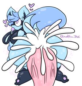 anthro ass big_penis blue_body bodily_fluids breasts cum cum_inside ejaculation female generation_4_pokemon genital_fluids genitals heart_symbol hi_res huge_cock lewdchuu_(artist) male nintendo penetration penis pokemon pokemon_(species) pyon_(lewdchuu) riolu solo tail tongue tongue_out