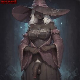 1female 1futa 1girls absurd_res absurdres ai_assisted ai_generated big_breasts big_lips big_penis black_skin cleavage dark-skinned_female dark-skinned_futa dark_skin dickgirl dress dress_lift elden_ring elden_ring_nightreign female flashing flashing_penis foreskin futa_sans_pussy futanari high_resolution highres large_breasts large_penis lifting_dress lifting_skirt long_hair penis pubic_hair recluse_(nightreign) testicles thecoomjurer uncircumcised white_hair witch witch_hat