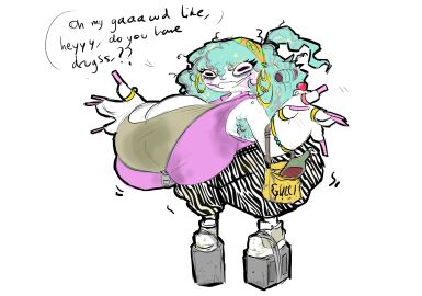 1girls 2d 2d_(artwork) 2d_artwork armpit armpit_hair armpits ass big_ass big_breasts big_butt breasts clothed clothed_female clothes clothing ear_ring earrings female female_focus female_only hair long_fingernails long_hair messy_hair multicolored_hair open_mouth ponytail shortstack solo solo_female solo_focus talking talking_to_viewer text text_bubble thick thick_ass thick_thighs thighs wine wine_bottle yobaba