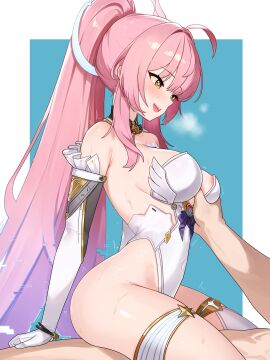 1boy absurdres adapted_costume aemeath_(wuthering_waves) ahoge armpit_crease bare_shoulders blue_background blush border breasts breath clothed_female_nude_male clothed_sex commentary covered_navel cowgirl_position elbow_gloves english_commentary female from_side glitch gloves grabbing_another's_breast gradient_hair groping hair_intakes highres large_breasts leotard long_hair looking_at_another multicolored_hair nabiyan nude open_mouth paid_reward_available pink_hair ponytail purple_hair sex sidelocks smile star-shaped_pupils star_(symbol) straddling straight symbol-shaped_pupils thighs very_long_hair white_border white_gloves white_leotard wuthering_waves yellow_eyes