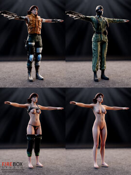 1girls clothing female fireboxstudio fully_clothed gun meryl_silverburgh metal_gear metal_gear_solid nude nude_female pants_down red_hair shirt_up t-pose tagme