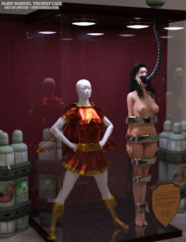 3d bound bound_arms bound_legs completely_nude dc dc_comics female mannequin mary_marvel nude nude_female shazam_(series) thejpeger trophy_case