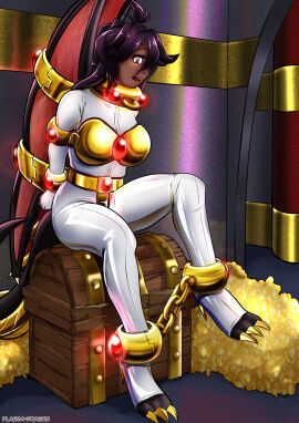 1girls ankle_cuffs bondage bound bound_wings bound_wrists chains chastity_belt chastity_bra chastity_device collar cuff_(restraint) female female_chastity female_only femsub metal_bra metal_collar metal_cuffs original_character plasma-dragon steel_bondage wings wrist_cuffs