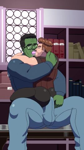 animated big_penis bruce_banner clint_barton hawkeye jeampyc male/male professor_hulk tagme tongue_out_blowjob tongue_sucking video