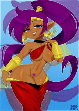 2d areolae athletic athletic_female bare_midriff big_breasts blue_eyes bracelet breasts brown_body brown_skin brown_skinned_female busty choker earrings erect_nipples female female_focus female_only genie genie_girl hourglass_figure long_hair navel nipple_bulge nipples pants pants_down pointy_ears ponytail pubes pubic_hair purple_hair pussy shantae shantae_(character) stripping tagme tazul424 tiara tubetop undressed undressing vagina wide_hips