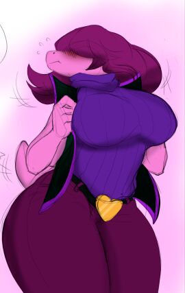 ass belt_buckle big_breasts blush breast_squeeze breasts breasts_bigger_than_head busty clothed clothed_female color color_edit colored colored_sketch covered_breasts covered_eyes curvy curvy_female curvy_figure deltarune female female_focus female_only fully_clothed hair_over_eyes heart heart_symbol huwon long_hair looking_away monster_girl open_jacket opening_jacket pink_body pouty_lips presenting presenting_breasts purple_hair scalie scalie_humanoid short_tail shy sleeveless sleeveless_jacket sleeveless_turtleneck snout solo solo_female solo_focus susie_(deltarune) tail tail_wagging teasing thick thick_ass thick_thighs third-party_edit turtleneck undertale_(series) wagging_tail