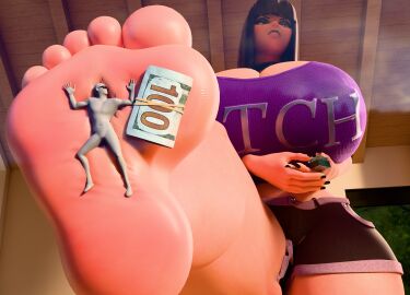 anon barefoot big big_breasts breasts close-up crush crushed_by_giantess crushing dominant dominant_female feet female femdom foot_crush foot_fetish giantess gigantic_breasts goth goth_girl hallie_(thekid) huge_breasts hyper_breasts money squish stepped_on thekid