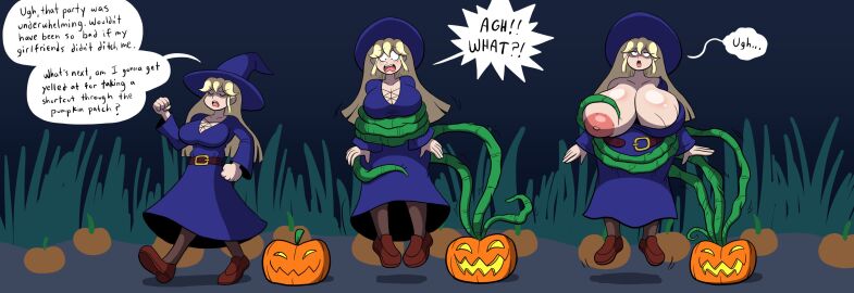 1girls ass ass_expansion big_breasts bimbo bimbofication brainwashing breast_expansion breast_growth breast_growth_(enlargement) breasts corruption english_text female halloween head_transformation human_to_anthro identity_death jack-o'-lantern large_ass large_breasts monster monsterification plant_girl plant_transformation prinnydood pumpkin pumpkin_girl pumpkin_head species_transformation text thick_thighs transformation transformation_sequence wide_hips