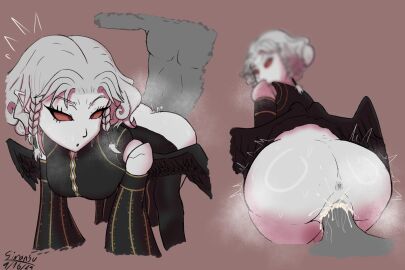 1girls 2024 agrat_bat_mahlat_(megami_tensei) anus artist_name ass ass_focus black_clothing black_legwear black_wings bottomless braided_hair breasts butt_focus clothed_sex clothing cum cum_in_pussy cum_inside cumming_in_pussy cumming_inside cumming_while_penetrated dated demon demon_girl faceless_character female fimpoopoo from_behind grey_hair grey_penis legs_together male medium_breasts megami_tensei open_mouth penetration penis pussy red_eyes sex shin_megami_tensei shin_megami_tensei_v shin_megami_tensei_v:_vengeance short_hair sweating_female vaginal_penetration vaginal_sex wide_hips