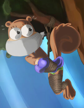1girls bondage damsel_in_distress erikson1 female female_only furry gag gagged nickelodeon over_the_nose_gag sandy_cheeks spongebob_squarepants straight_hair suspension tied_up tree