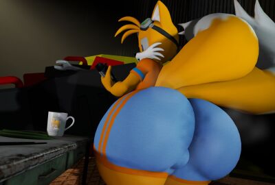 1boy 1femboy 3d anthro ass ass_focus big_ass big_butt big_thighs bottom_heavy bottom_heavy_femboy bubble_ass bubble_butt butt_focus femboy femboy_focus femboy_only feminine_tails fox furry huge_ass huge_butt huge_thighs male sega shorts sonic_(series) sonic_the_hedgehog_(series) sweat sweat_stain tails tails_the_fox thick_ass thick_thighs thordersfm