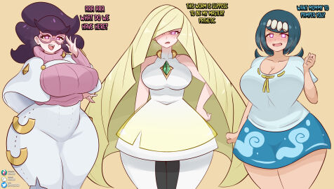 3girls before_sex big_ass big_breasts blonde_hair blue_hair breasts busty clothed clothed_female corruption curvy curvy_figure drevod english_text female female_only fully_clothed glasses glowing_eyes huge_breasts human hypnosis lana's_mother_(pokemon) long_hair lusamine_(pokemon) milf mind_control mommy multiple_females multiple_girls pokemon pokemon_sm purple_hair self_upload tagme thicc voluptuous voluptuous_female wicke_(pokemon) wide_hips
