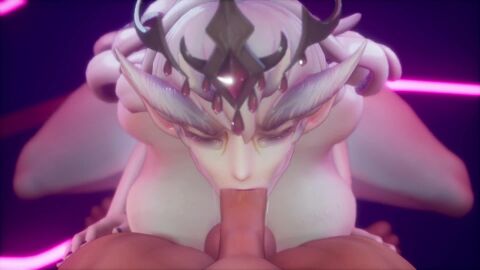 1boy 1girls alien_girl blowjob breasts empress_celestina erection green_eyes huge_breasts large_breasts large_penis looking_at_viewer loop nude penis pov pov_male saliva screencap sound straight subverse testicles thick_penis thighs video