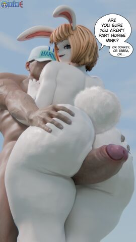 1boy 1girls 3d 3d_(artwork) 3d_render anthro ass ass_focus ass_grab ass_squeeze ass_squish big_ass big_penis blender blender_(artwork) blender_(software) blender_cycles blonde blonde_female blonde_hair bunny_ears bunny_girl bunny_tail carrot_(one_piece) dialogue english english_dialogue english_text fat_ass female furry grabbing_ass hat hat_only huge_ass human human_on_anthro imminent_sex interspecies looking_back_at_penis male marine mink mink_tribe muscular muscular_male one_piece oofoe outdoors penis penis_between_thighs rabbit_ears rabbit_girl rabbit_humanoid rabbit_tail self_upload skindentation sky smirk smirking smug speech_bubble thigh_sex white_fur white_skin
