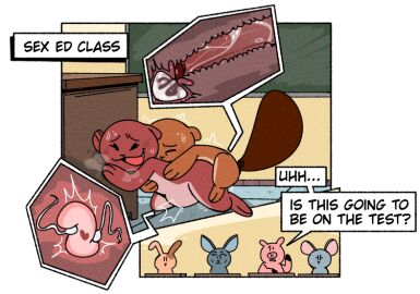 bat blush bodily_fluids cashew_(fullhero) cashew_and_belle chalkboard classroom cum desk domestic_pig dot_eyes female feral fullhero furniture genital_fluids genitals group impregnation lagomorph leporid male mammal mouse mrs._tomato_(fullhero) murid murine mustelid otter penetration penis pig public public_sex pussy rabbit rodent school sciurid sex sex_education sperm_cell squirrel student suid suina sus_(pig) sweat table teacher teacher_on_student tree_squirrel vaginal_penetration