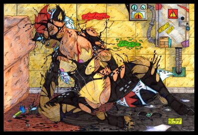 1girls 2023 alien anthro autumn_williams black_border bodily_fluids border breasts clock colored colored_pencil_(artwork) cougar_leon dialogue duo english_text feet female female/female fur genitals graphite_(artwork) hair hi_res humanoid hyena hysteria_klyntar mammal markings marvel marvel_comics nipples nude open_mouth original_character paws pencil_(artwork) pussy redraw ring shaded simple_background speech_bubble spider-man_(series) spots spotted_body spotted_fur spotted_hyena symbiote tail text traditional_media_(artwork) tranquilizer unconscious vaginal_penetration watch were werehyena