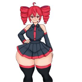 1girls 2d 2d_(artwork) ahoge big_breasts big_thighs blush bottom_heavy breasts child_bearing_hips clothed clothed_female clothing curvaceous curvy curvy_body curvy_female curvy_figure curvy_hips detached_sleeves fat_thighs female female_only fully_clothed gigantic_thighs gisnchris0 hand_on_hip hips_wider_than_shoulders hourglass_figure huge_breasts huge_thighs kasane_teto large_breasts large_thighs massive_thighs miniskirt plump plump_thighs red_eyes red_hair seductive seductive_look seductive_smile simple_background skindentation skirt slim_waist smile solo solo_female thick_thighs thighhighs thighs thighs_bigger_than_head thighs_bigger_than_torso twin_drills utau voluptuous voluptuous_female white_background wide_hips
