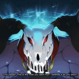 2boys animated big_penis bna_v5 deepthroat demon dialogue elias_ainsworth english_text erection fellatio first_person_view gay genitals horn_grab horns humanoid long_tongue looking_at_viewer mahoutsukai_no_yome male male/male male_only monster muscular muscular_male nude oral penile penis pov purple_body purple_skin red_eyes sex short_playtime skull skull_head text tongue_around_penis