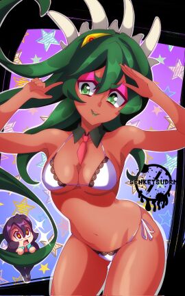 ass big_ass big_breasts big_butt big_thighs big_titties bikini breasts brown_skin clothing curvaceous curvaceous_female curvaceous_figure curvy curvy_figure curvy_hips drmsenketsu female female_focus female_only fukua_(skullgirls) green_hair long_hair looking_at_viewer skullgirls