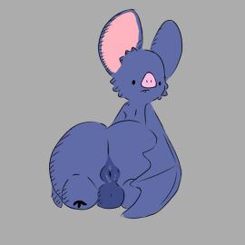 anthro anus ass balls bat batrick_(natural_habitok) big_butt big_ears blue_body cheek_tuft cute_fangs facial_tuft fangs flat_nose genitals glistening glistening_anus grey_background huge_butt looking_at_viewer looking_back male mammal membrane_(anatomy) membranous_wings natural_habitat_shorts pink_inner_ear pink_nose simple_background snaggle_tooth teeth thick_thighs tuft unknown_artist wings