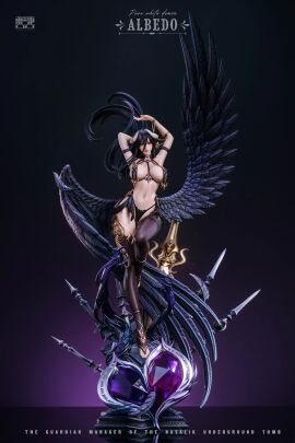 3d albedo_(overlord) bewitching_thighs black_hair figurine full_body hamajippa high_heels horn large_breasts long_legs midriff overlord_(maruyama) stockings wings