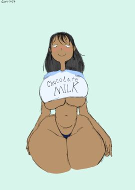 black_hair breasts cona_(coryhen) coryhen_(artist) dark_skin female huge_breasts ibispaintx mega_milk original thick_thighs