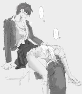 blush cinnabar_(path_to_nowhere) clothed clothed_sex clothes clothing cunnilingus dominant_female female hakson777 implied_cunnilingus implied_sex jacket larger_female long_socks path_to_nowhere shoes short_hair skirt skirt_lift smaller_female socks submissive_female suit unbuttoned unbuttoned_shirt yuri zoya_(path_to_nowhere)