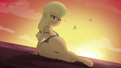 1girls applejack_(eg) applejack_(mlp) ass_focus beach equestria_girls feet female metalhead97 my_little_pony solo