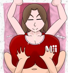 1boy 1girls alolanfirestone alternate_breast_size big_breasts breast_grab breast_hold breasts brown_hair closed_eyes competition_swimsuit cum cum_between_breasts cum_on_breasts cumshot double_breast_grab ejaculation ejaculation_between_breasts engulfing_paizuri female grabbing_breasts green_eyes happy happy_paizuri happy_sex highres huge_breasts large_breasts male mii miitopia nintendo on_back one-piece_swimsuit paizuri paizuri_flux paizuri_lead_by_male paizuri_under_clothes poolside pov pov_paizuri projectile_cum smile straddling straddling_paizuri straight swimsuit swimsuit_paizuri tomodachi_life towel