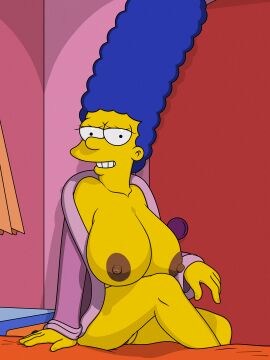 ai_generated huge_breasts marge_simpson pussy robe_only smiling_at_viewer the_simpsons