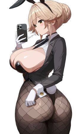 ade_(agent_bunny)_(nikke) ade_(nikke) ass big_ass big_breasts blonde_hair blush breasts bubble_ass bubble_butt bunny_costume bunny_ears bunny_girl bunnysuit cute female fuckable goddess_of_victory:_nikke mommy selfie sexy thick_ass thick_legs thick_thighs yoga_pants