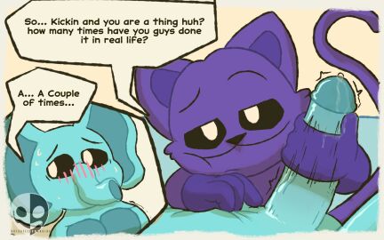 16:10 anthro anthro_on_anthro anthro_only artist_logo awkward balls blush bodily_fluids border bubba_bubbaphant cat catnap catnap_(poppy_playtime) critters_(poppy_playtime) cutaway cyan_body cyan_fur cyan_skin dialogue domestic_cat duo elephant english_text feline first_person_view furry_only genital_fluids genitals handjob hi_res logo looking_at_viewer male male/male mob_entertainment motion_lines no_humans notsafeforwanking nude penile penis poppy_playtime poppy_playtime_(chapter_3) precum precum_on_hand precum_on_own_penis precum_on_penis purple_fur purple_skin sex smiling_critters tagme text trunk trunk_(anatomy) white_border widescreen