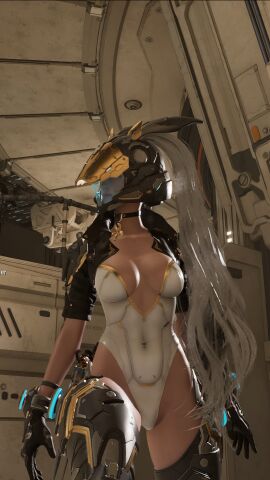 3d armor bunny_(the_first_descendant) female grey_hair helmet solo the_first_descendant