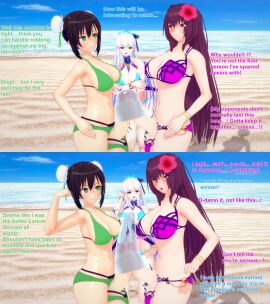 1girls 2futas 3d ahe_gao big_penis bikini black_hair bragging brown_hair condom cum cum_in_condom dirty_talk double_bun english_text fate/grand_order fate_(series) female futa_on_futa futa_with_female futanari green_eyes group hands-free handsfree_ejaculation ineffective_clothing intersex kama_(fate/grand_order) koikatsu large_penis mostly_nude penis penises_touching premature_ejaculation qin_liangyu_(fate) red_eyes scathach_(fate) scathach_(swimsuit_assassin) shared_condom size_talk text uncensored voyeur white_hair xavierhuge