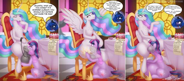 anal_plug augustbebel balls buttplug collar cum_in_mouth cum_inflated_belly cumflation deep_penetration deepthroat dickgirl dominant_futa domination english_text excessive_cum female furry futanari head_grab horsecock huge_balls huge_cock inflation intersex kneeling leash my_little_pony offscreen_character oral_sex penis plug_(sex_toy) princess_celestia_(mlp) public_sex submissive_female text twilight_sparkle_(mlp)